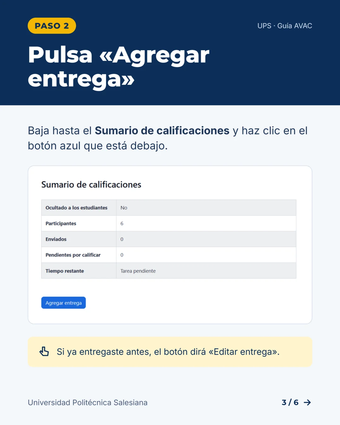 Pulsa Agregar entrega en el sumario de calificaciones