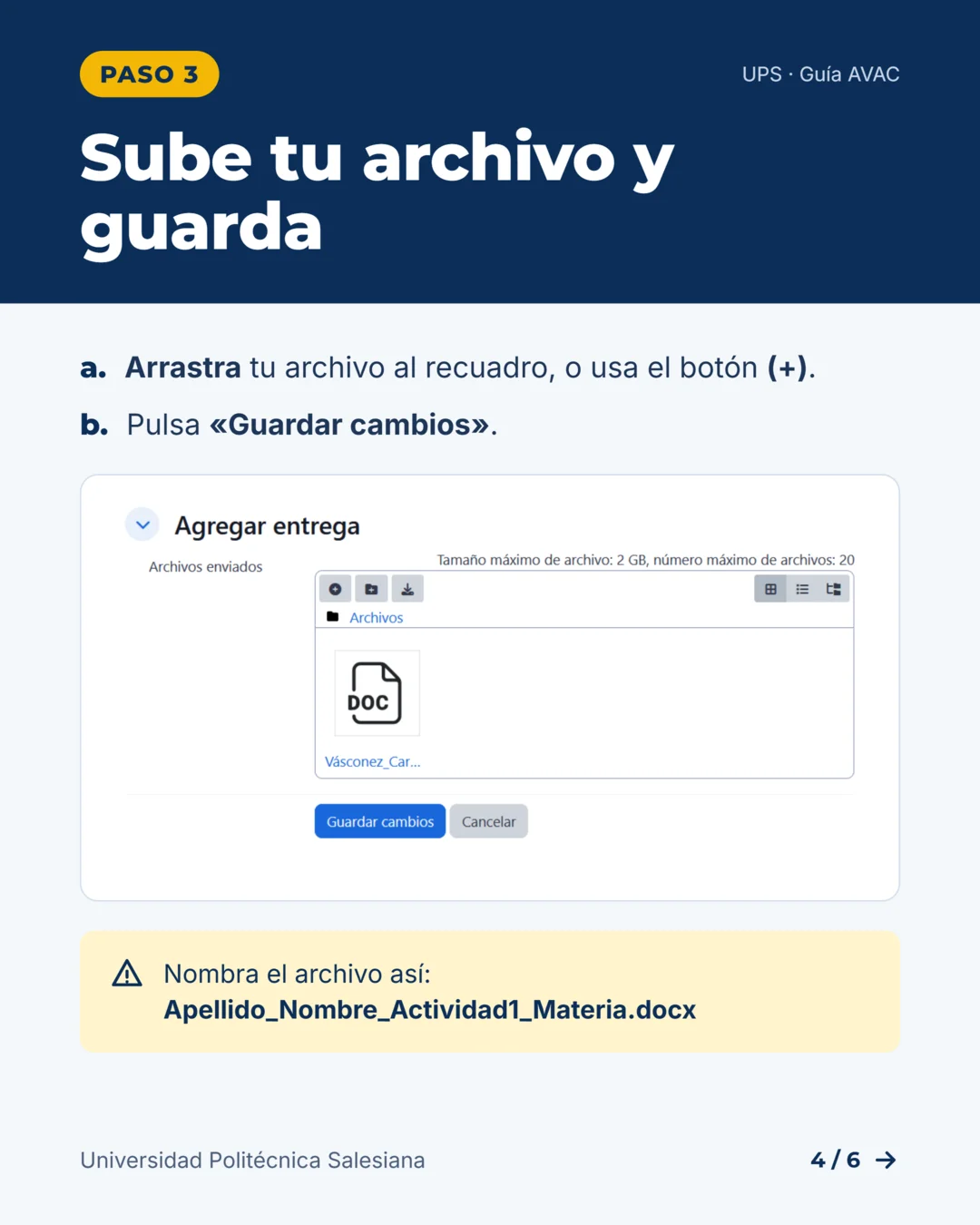Sube tu archivo y guarda cambios