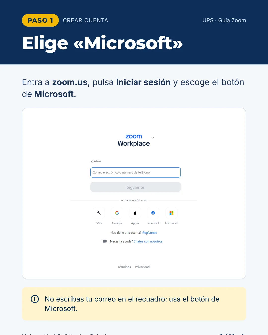 Elige Microsoft para iniciar sesión en Zoom