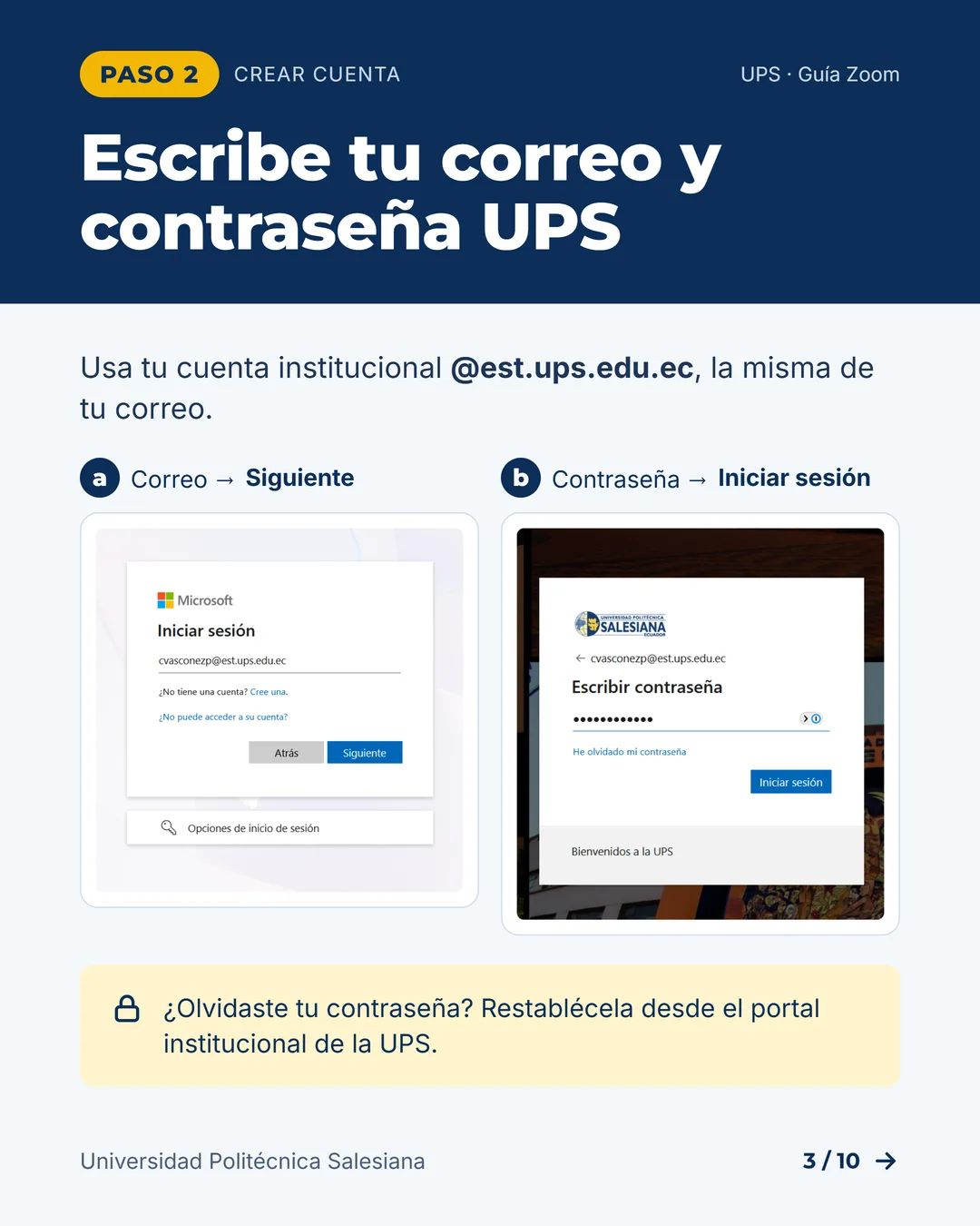 Escribe tu correo y contraseña UPS