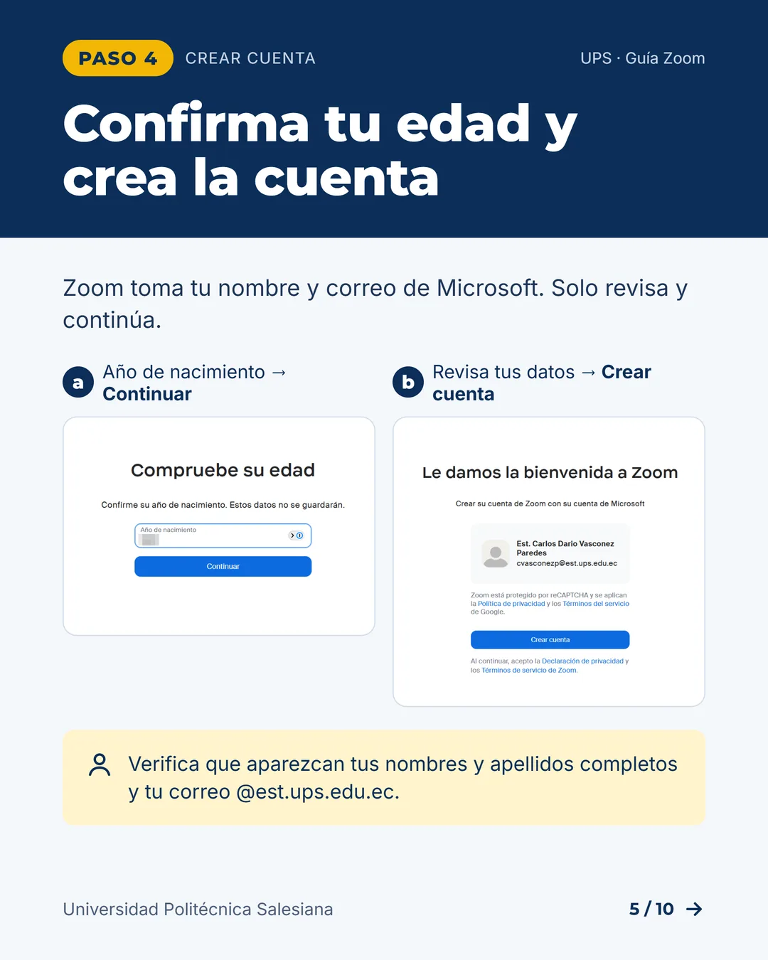 Confirma tu edad y crea la cuenta de Zoom