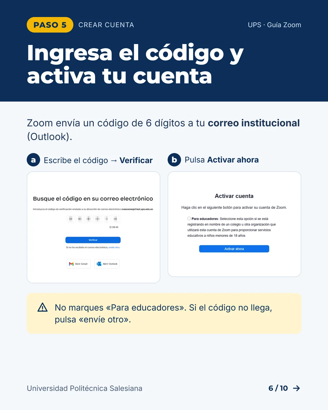 Ingresa el código de verificación y activa la cuenta