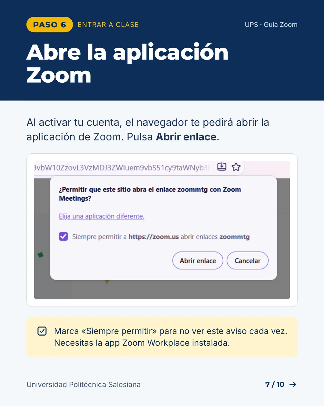 Abre la aplicación Zoom desde el enlace