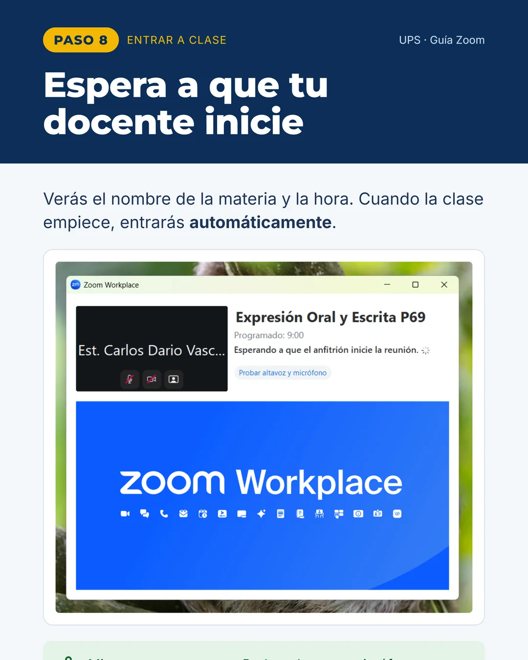 Sala de espera de Zoom, espera al docente