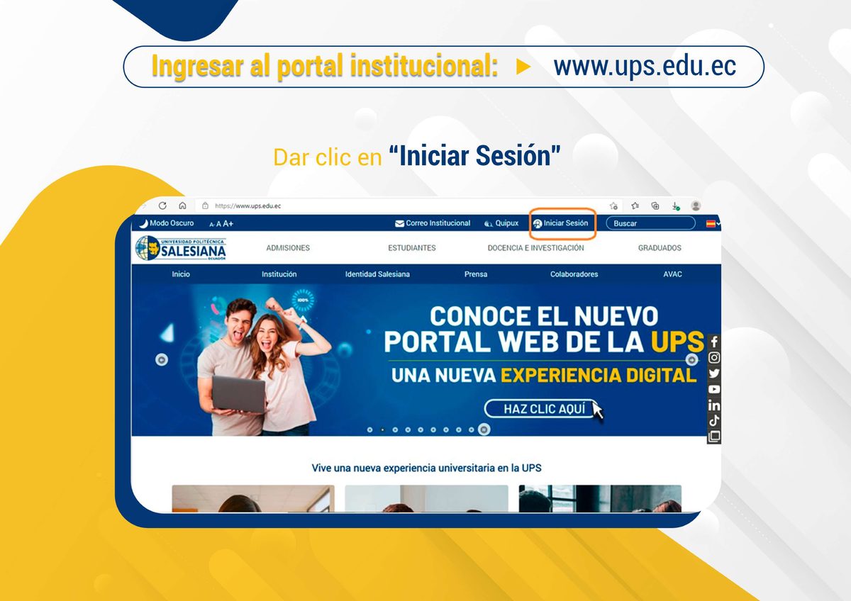 Ingresar al portal web de la UPS y hacer clic en Iniciar Sesión